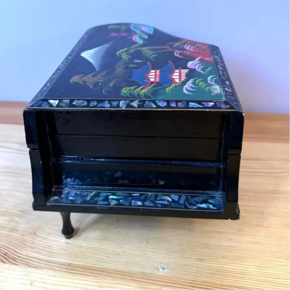 Vintage Japan Piano Musical Jewelry Box Mother of Pearl Inlay Works